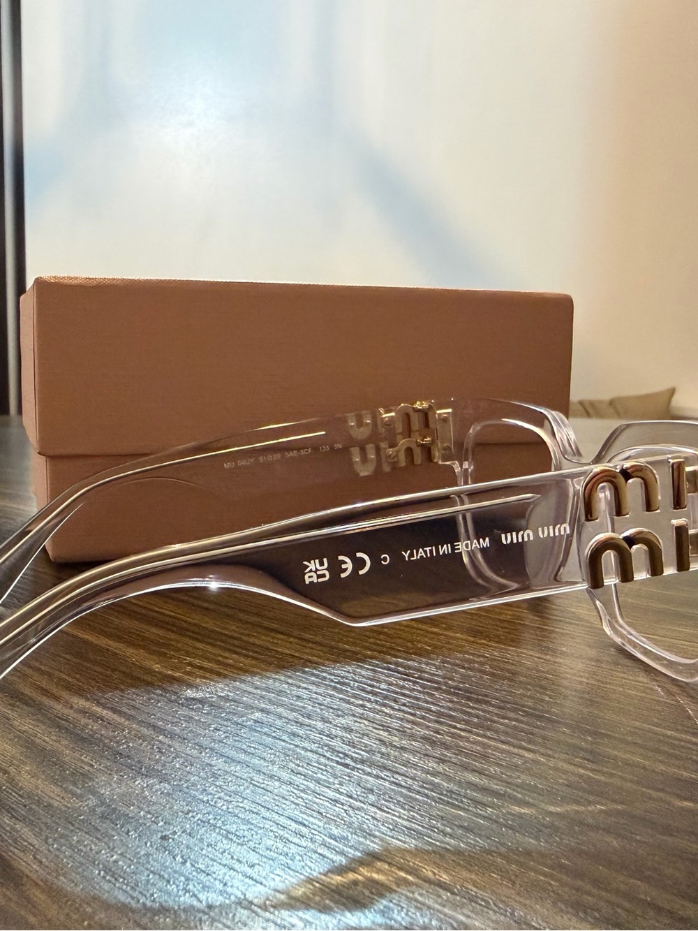 Miu Miu Clear Square Glasses Frames with Gold Logo Temples - Picture 4 of 5